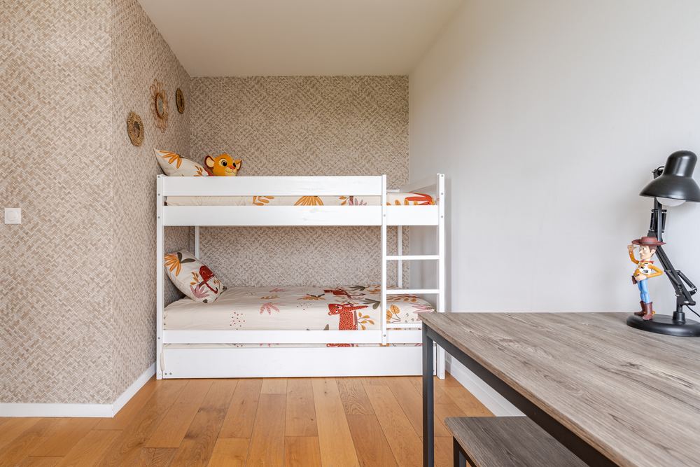 Bunk-bed bedroom with study desk